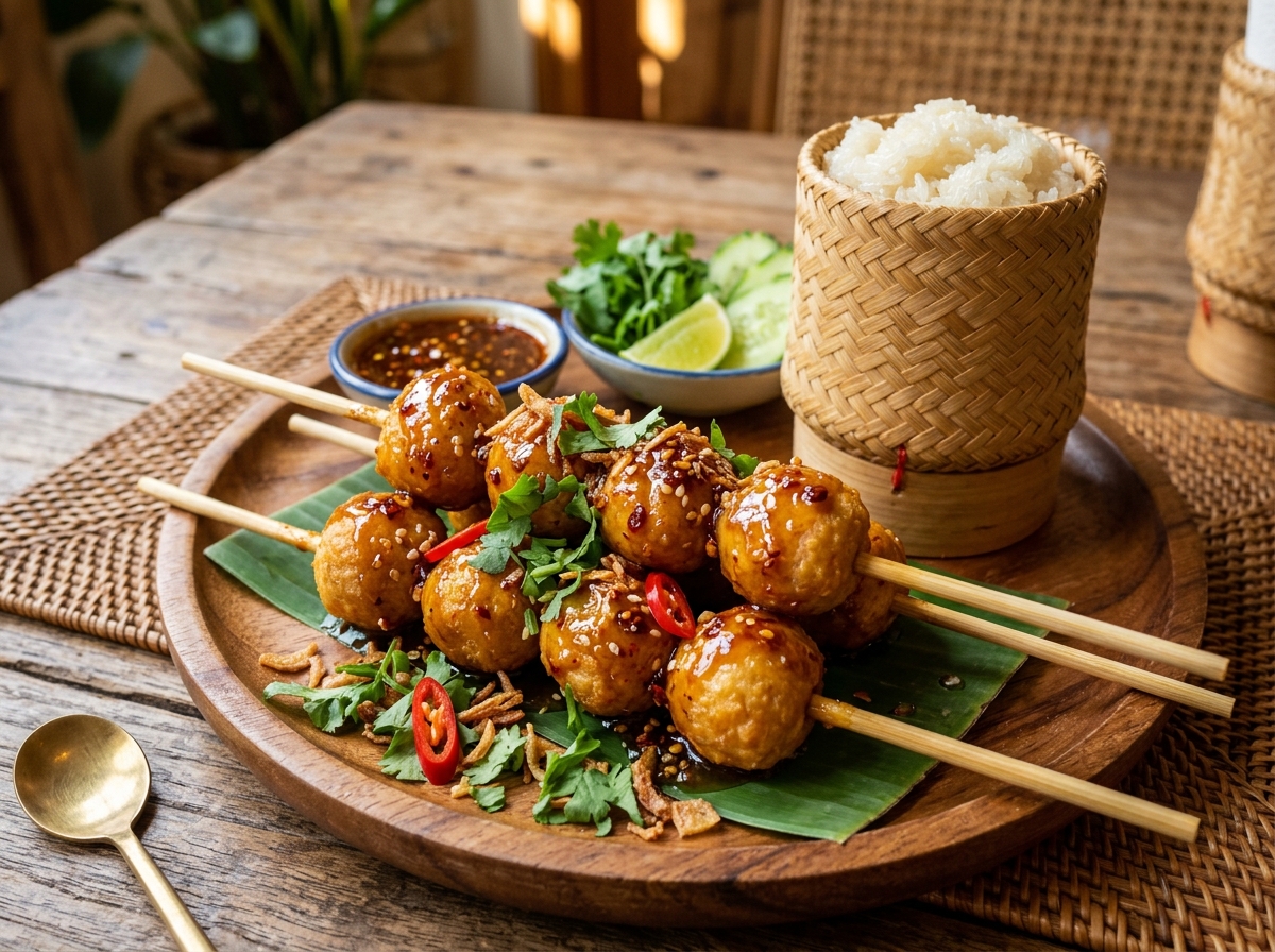Boulettes Chun Look Chin et riz collant