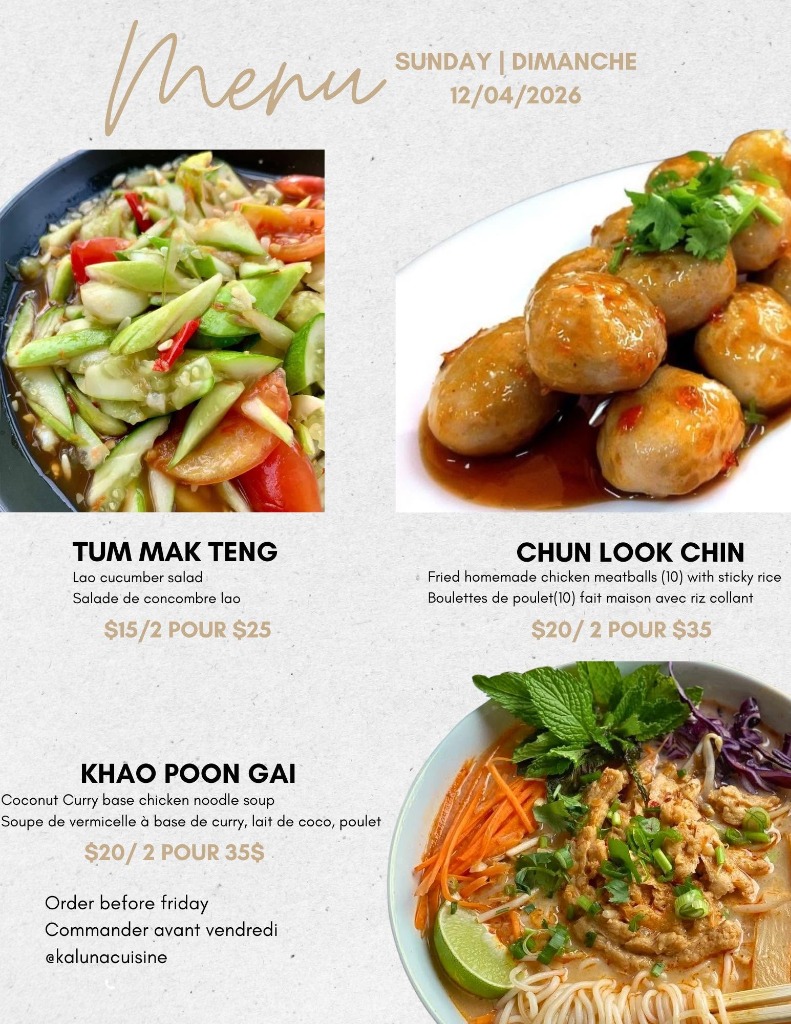 Menu du Dimanche Kalùna Cuisine